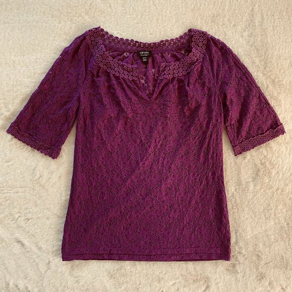 2/$18🌴 Purple Floral Lace Crochet Tunic Top Women’s Size Small - Picture 1 of 11